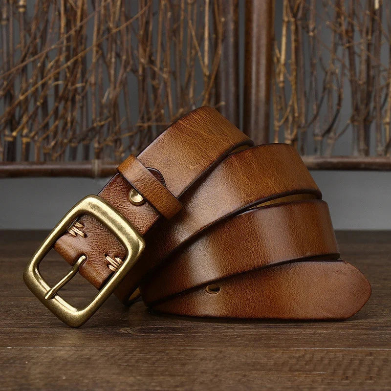 3.3CM Men's Genuine Leather Belt Luxury Designer Brass Pin Buckle Belts Pure Cowskin Vintage Strap Male Jeans for Man Women