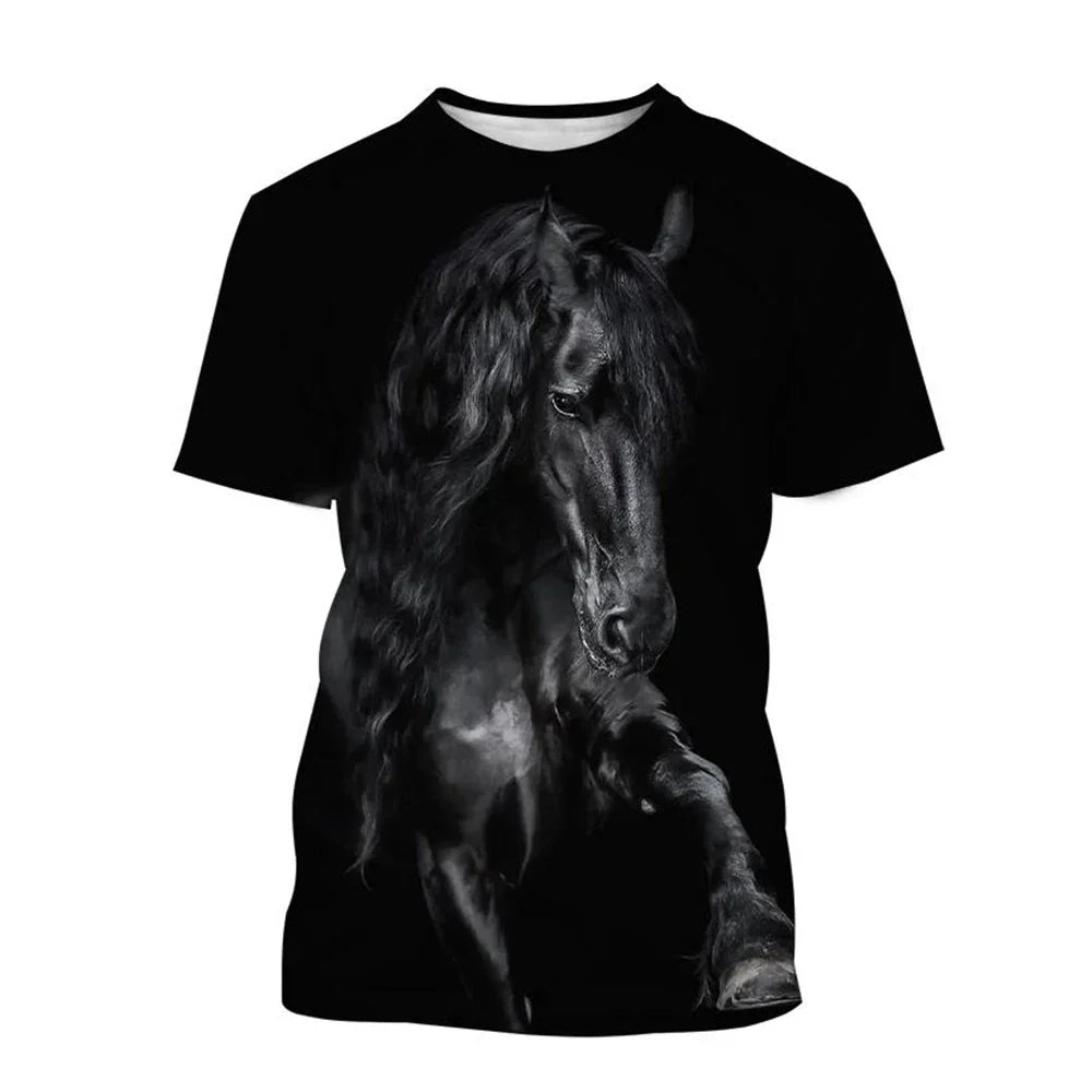 Summer hot selling fashion animal horse 3D printing print neutral casual Harajuku style comfortable short sleeved top