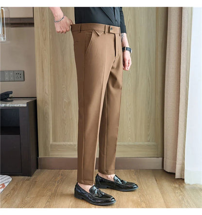 Men Suit Pants 2026 Spring Elastic Waist Solid Slim Fit Dress Pants Office Business Casual Trousers High Quality Men's Clothing