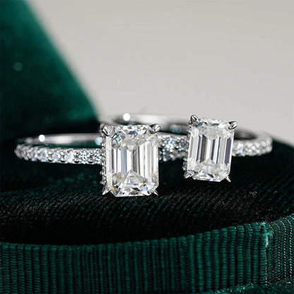 1ct 2ct 3ct Emerald Cut Moissanite Rings for Women 925 Sterling Silver Lab Diamond Wedding Engagement Ring Gemstone Band