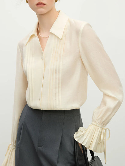 Blue Shirt For Women Spring 2025 New Design French Style Pleated Long Sleeve Chic Shirt Versatile Casual Top 25FS11150