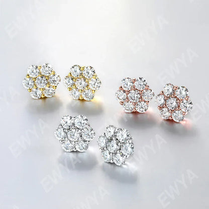 Sparkling Full 5mm 0.5CT D Color Moissanite Screw Earrings for Women 925 Silver Pass Diamond Test Flower Ear Studs with GRA