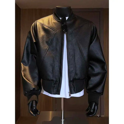 Hot Sale Men's Short American Style Retro Cracked Leather Motorcycle Jacket