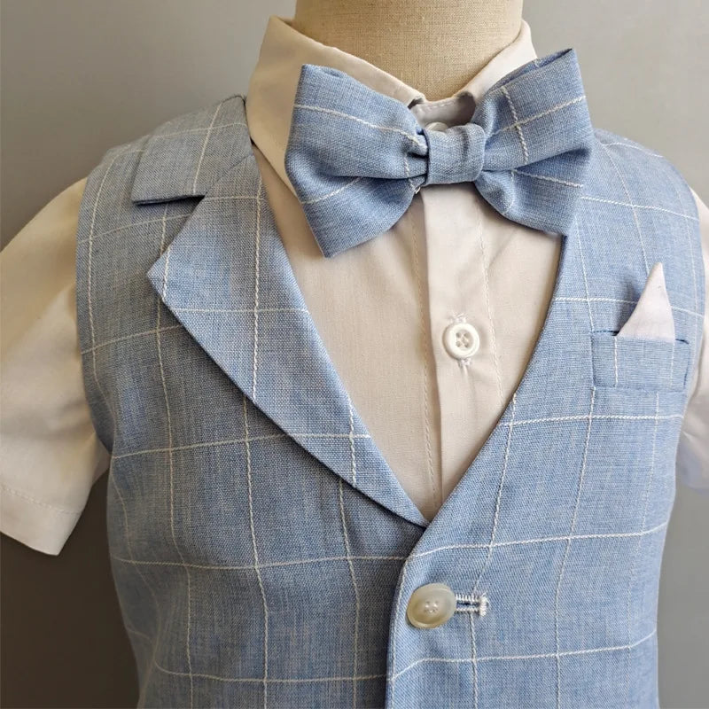 Baby Boys Formal Birthday Photograph Suit Kids Vest Shirt Pants Bowtie Wedding Dress Teenager Suit Children Graduation Costume