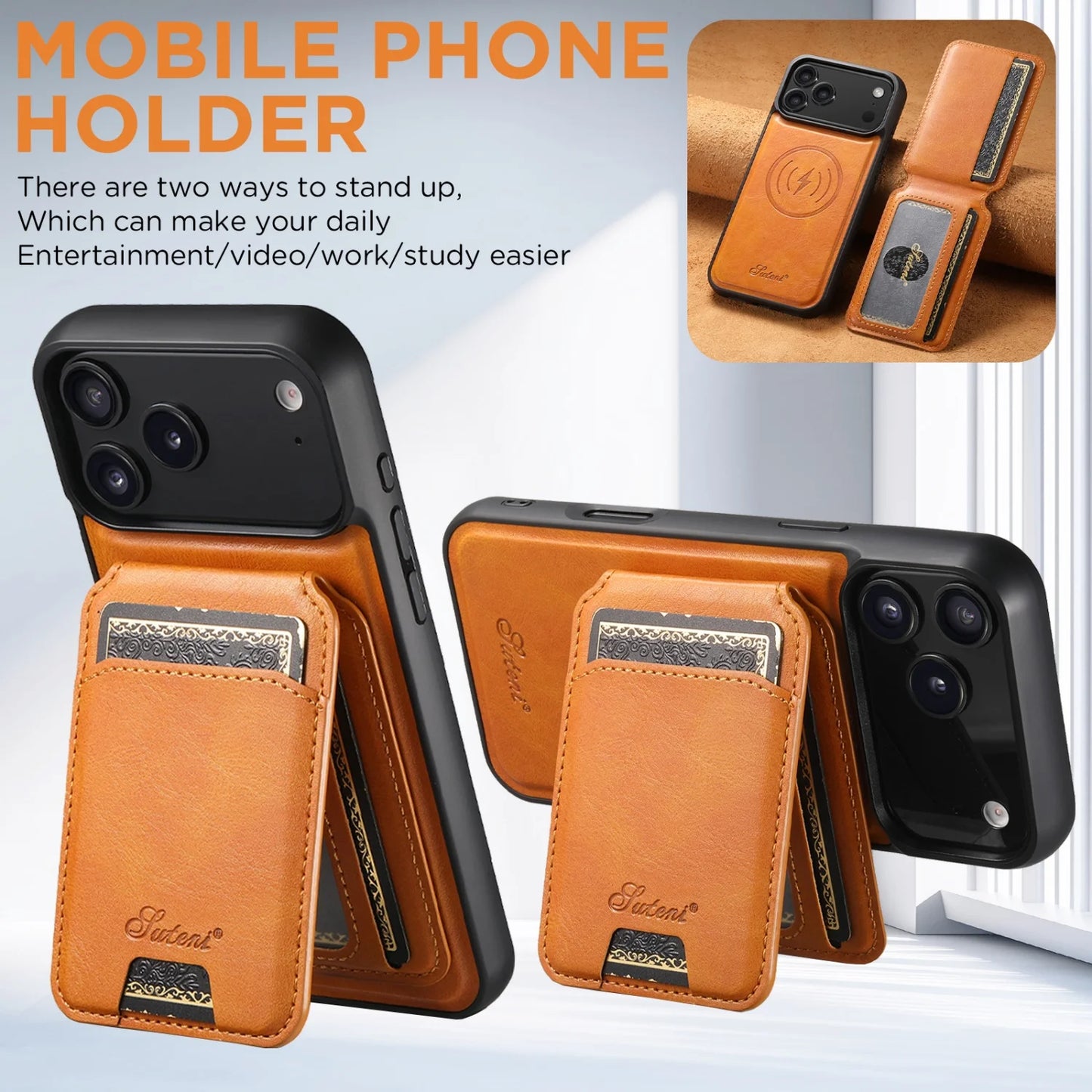 لجراب iPhone 17 Air/16E/15/14/12/13 Promax Plus اثنين في واحد، تغطية كاملة من مادة TPU مع حامل بطاقات وإدخال بطاقة مغناطيسية وجراب جلد