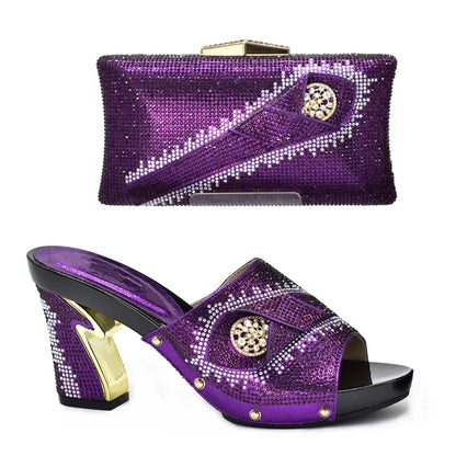 Italian Matching Shoes and Bag Set Decorated with Rhinestone African Shoes and Bag Set for Wedding High Quality Shoes Bag
