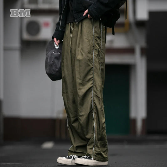 Korean Streetwear Waterproof Outdoor Utility Cargo Pants For Men Quick Dry Adjustable Hem Oversized Sport Casual Pants Trendy