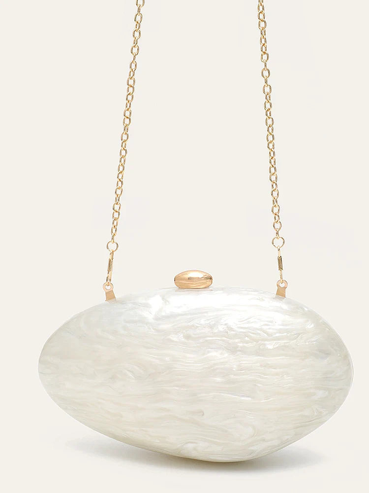 Fashion Women’s Glamorous Elegant Novelty Shell Shaped Clutch Solid Color Acrylic Long Chain Evening Bag Party Dinner Banquet