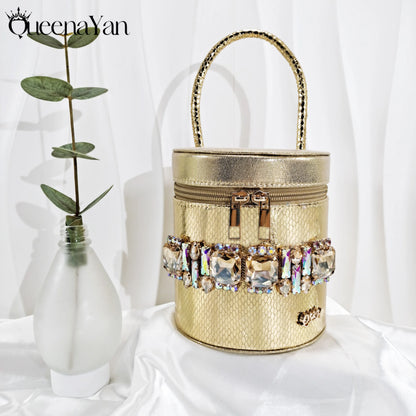 Nigerian-Inspired Rhinestone High Heels With Colourful Bucket Bag Fashionable Womens Footwear And Accessories Set