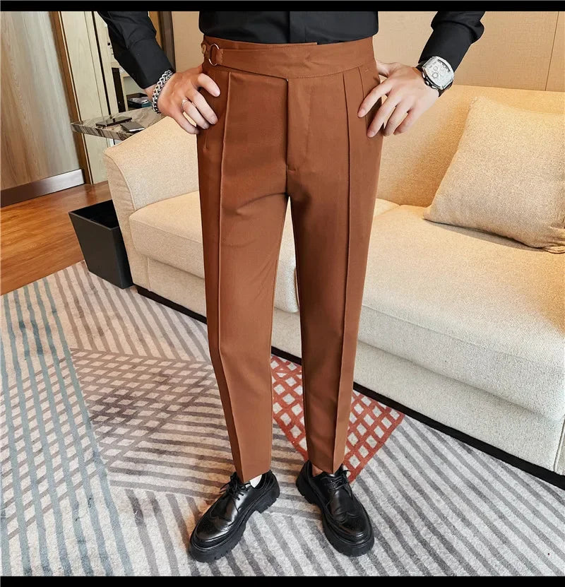 British Style Men's High Waist Casual Pants New Solid Color Naples Men Suit Pants Slim Fit Casual Business Formal Mens Trousers