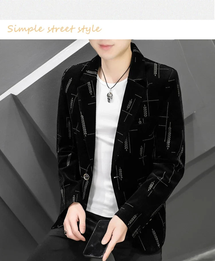 2022 Autumn Men Blazers Luxury Corduroy Casual Slim Suit Jacket Business Social Office Dress Coat Streetwear Jacket Men Clothing