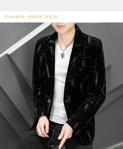 2022 Autumn Men Blazers Luxury Corduroy Casual Slim Suit Jacket Business Social Office Dress Coat Streetwear Jacket Men Clothing