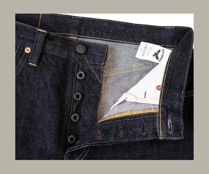 Black Jeans Straight Fit 14.5oz Selvedge Denim Pants Rinsed