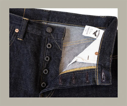 Black Jeans Straight Fit 14.5oz Selvedge Denim Pants Rinsed