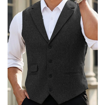 Men Vest Gray Herringbone Single Button With Lapel Waistcoat For Wedding Banquet Business Office Work Daily Casual Men Suit Vest