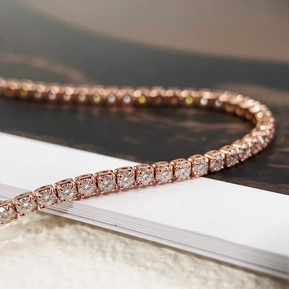 Full 2mm 0.03CT Moissanite Diamond Tennis Bracelet for Woman 925 Silver Plated 18K Rose Gold Adjustable Link Bracelets Gift