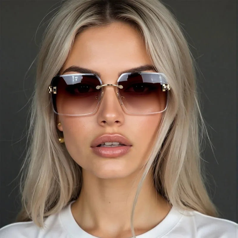 2025 Rimless Sunglasses Women Trendy Vintage Square Fashion Glasses Sunscreen Lentes De Sol Mujer Lunette Soleil Femme Zonnebril