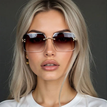 2025 Rimless Sunglasses Women Trendy Vintage Square Fashion Glasses Sunscreen Lentes De Sol Mujer Lunette Soleil Femme Zonnebril
