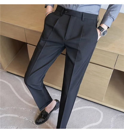 High Quality Men Solid Color Business Office Social Trousers New Formal Wear Wedding Slim Fit Casual Fashion Suits Pant 38-29