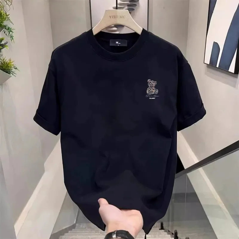 Men's Cotton T-shirts 5XL WhiteT Shirt for Men Casual Summer Wear Bear Print Black Tee Shirts Men Clothing Fashion