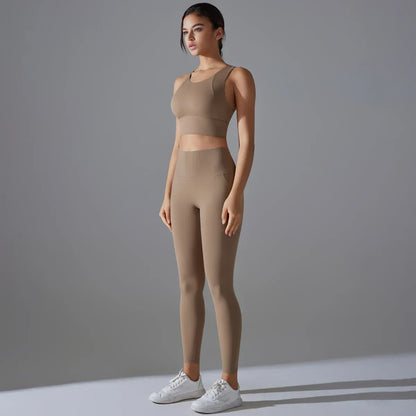 Yoga Set Women's tracksuit Women Fitness Crop Top Shockproof Sports Bras Yoga Gym Running Pants Sportswear Running Fitness Yoga