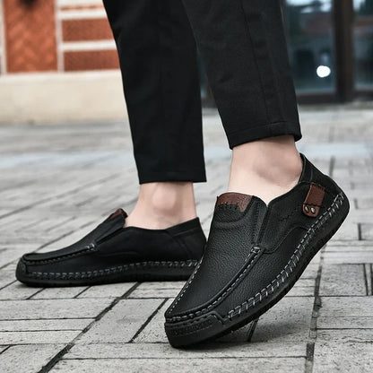 Handmade Leather Men Shoes Casual Comfortable Slip On Loafers Men Leather Shoes Flats Moccasins Walking Shoes Fall Dropshipping