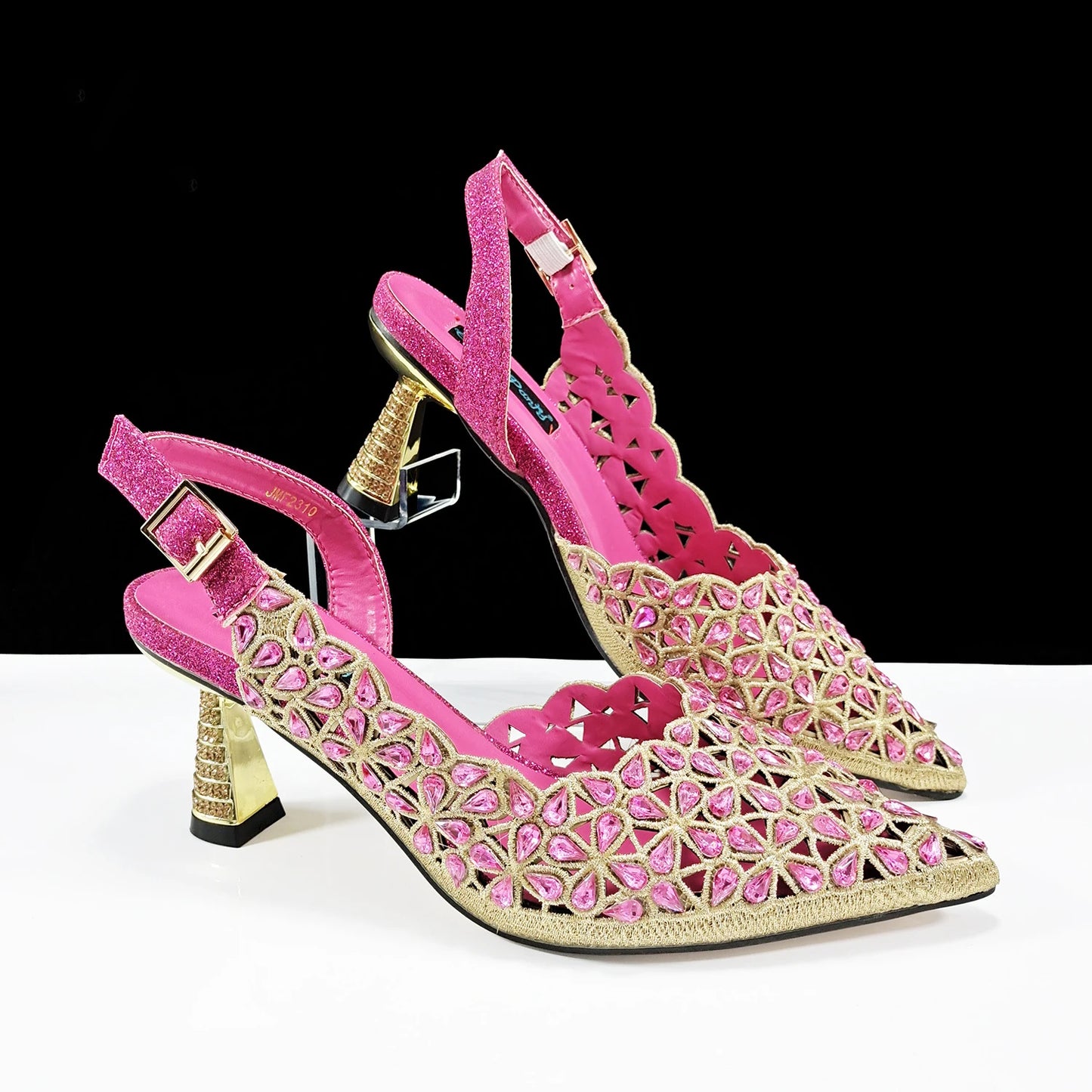 New Shoes and Bags Matching Set Nigerian Women Heel Party for Women Fuchsia Colour Italian Design Wedding INS Design