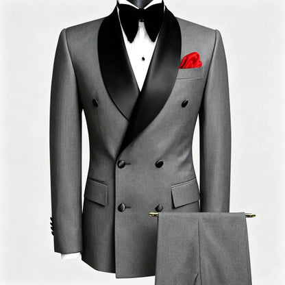 Men Suit Black 2 Pieces Double Button With Black Lapel For Wedding Groom Business Birthday Banquet Work Suit Jacket And Pants