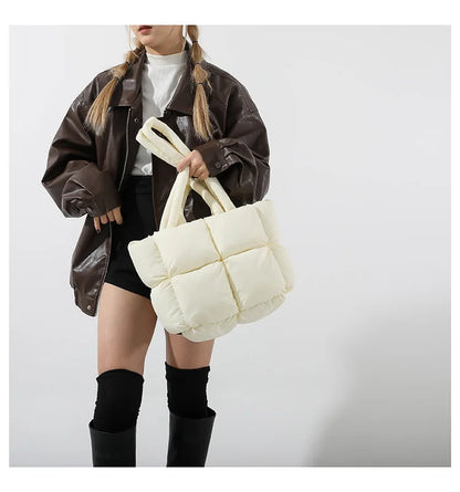 Fashion Soft Puffer Tote Bag Designer Quilted Women Shoulder Bags Nylon Padded Lady Handbags Down Cotton Warm Winter Shopper Bag