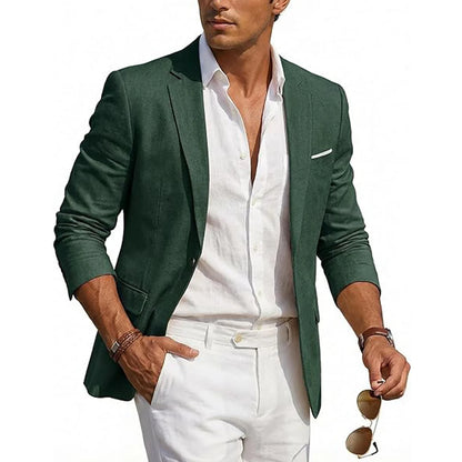 Men's Casual Linen Blazer Slim Fit Formal Business Lightweight One Button Suit Jacket for Spring/Summer Beach Wedding Sport Coat