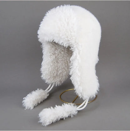 Real Fur Wool Hat Unisex New Winter Warm Bomber Russian Ushanka Hats With Ear Flaps Cow Leather Thick Snow Earflaps Baseball Cap