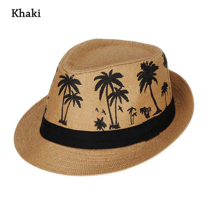 New Spring Summer Beach Cap Men Women Coconut Trees Pattern Top Hats Fedora Cap Jazz Hat Casual Fashion Sun Hat