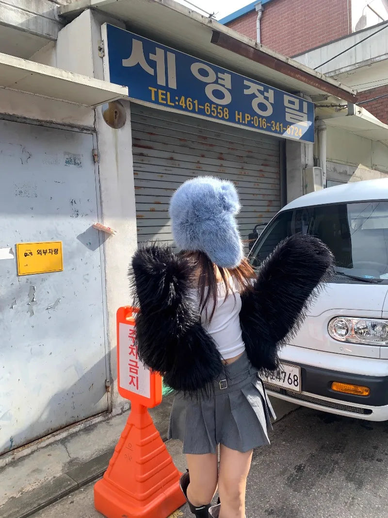 Korean Ins Imitation Mink Plush Hat Winter Women Ear Protection Bomber Hats Fashion Warm Fluffy Faux Fur Ski Beanies Y2k Gift