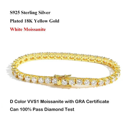 Real D Color Full 2/2.5/3/4/5/6.5mm Moissanite Tennis Bracelet For Women S925 Plated 18K Rose Gold Diamond Link Bracelets