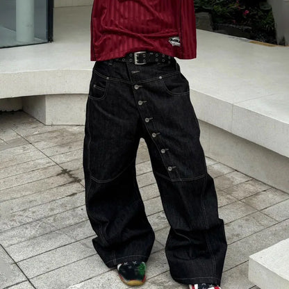 2 Piece Korean Retro Men'S Jeans Spring And Autumn Styles Loose Wide Leg Pants Casual Straight Leg Pants Floor Length Pants