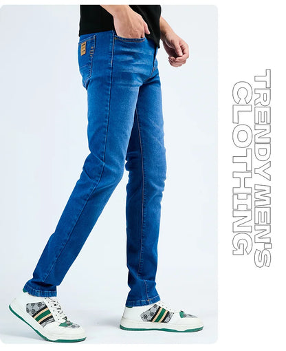 2025 Autumn Men's White Slim Fit Straight Jeans Casual Stretch Denim Pants Comfortable Fashion Streetwear Male Brand Clothing