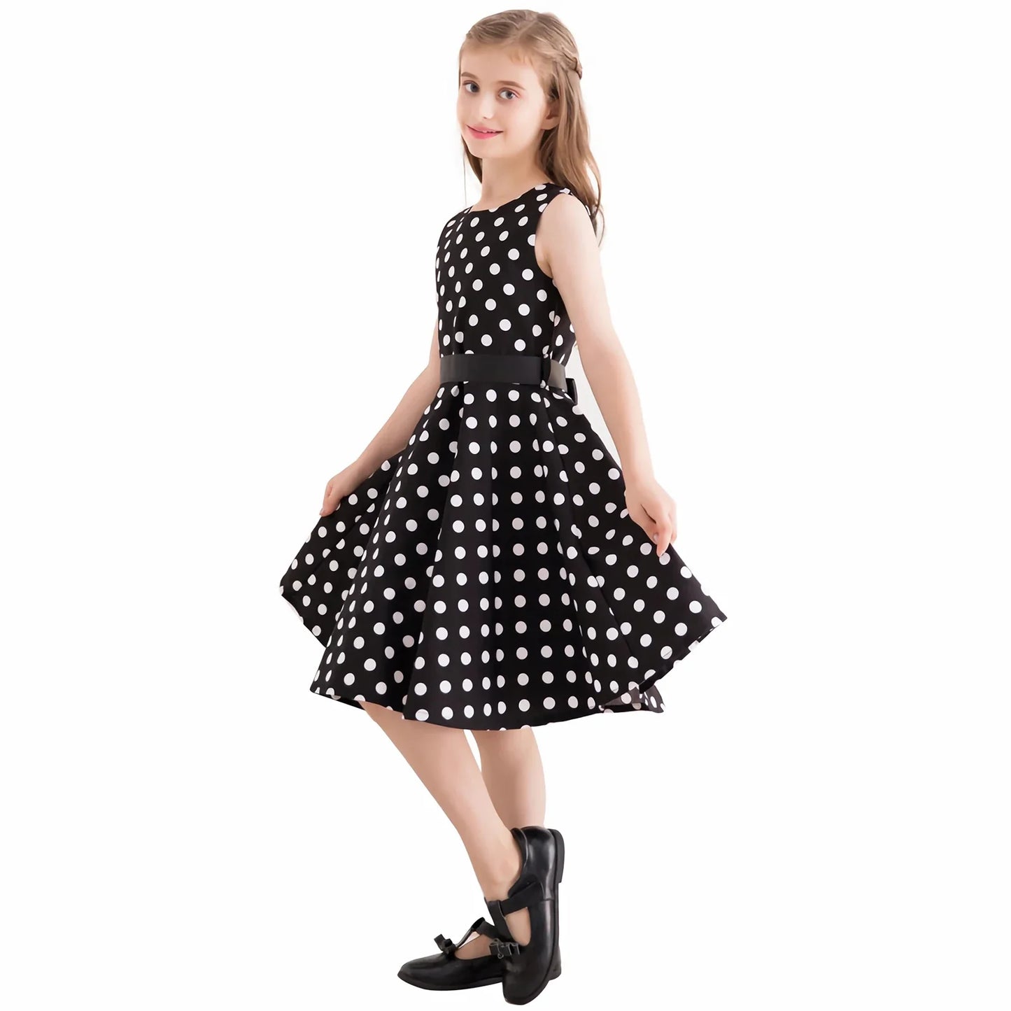 Girl's Retro Dress,Summer Princess Sleeveless Polka Dots Cotton Lightthin Romantic Floral 50s Vintage Dress Party Wedding Daliy