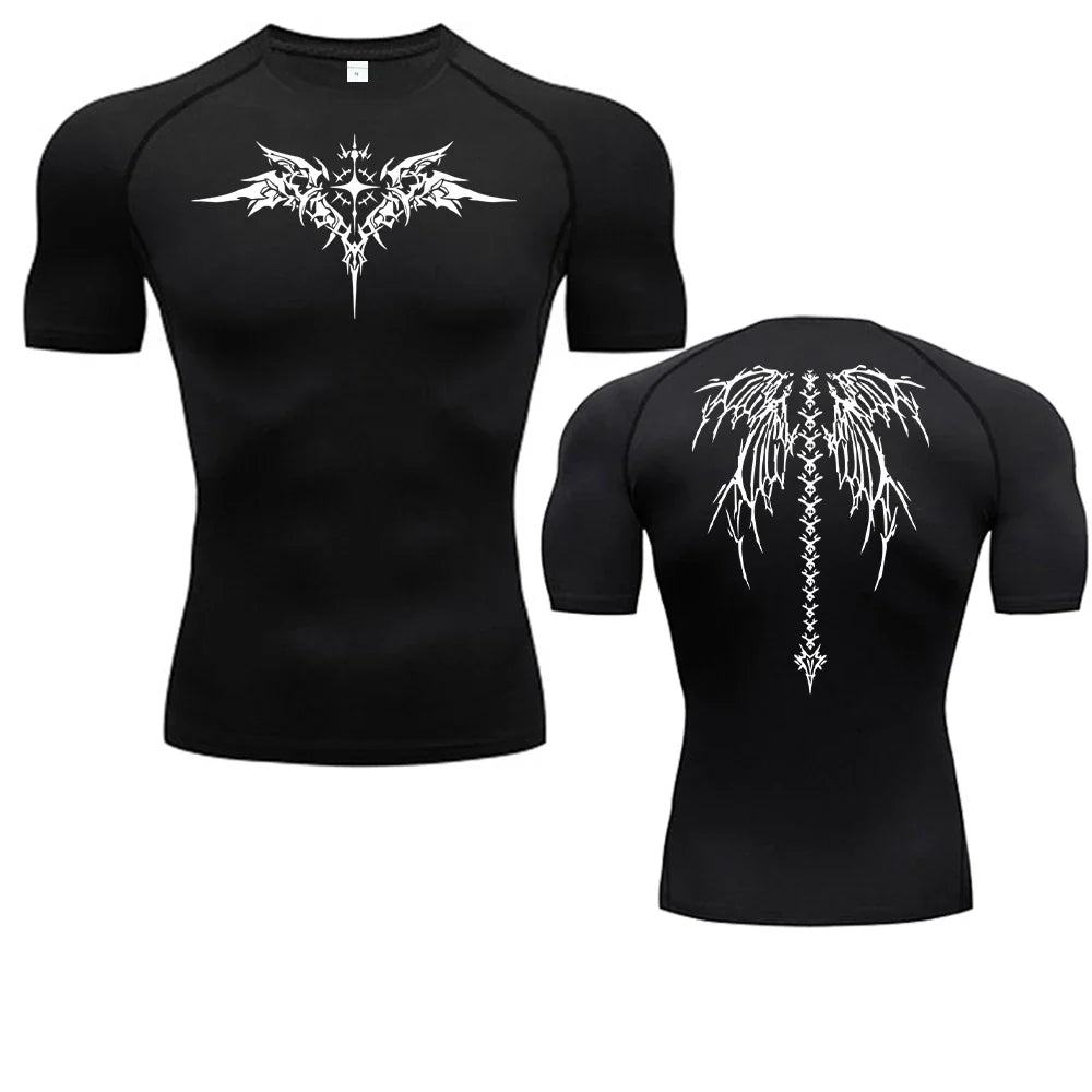 Anime Print Compression Shirt Mens Running T-Shirt Quick-Drying Fitness Sportswear Gym Sports Short Sleeve Breathable Tops