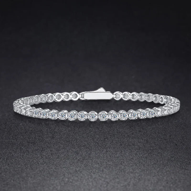 Sparkling Full 0.03ct 2mm D Color Moissanite Tennis Bracelet for Women Girl Fine Jewelry S925 Silver Diamond Link Bracelets