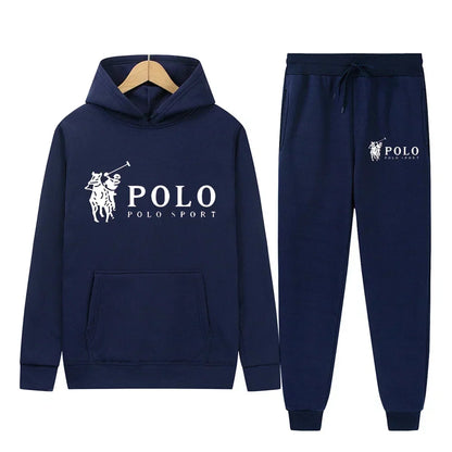 Winter and autumn fleece thickened hooded pullover sweater jacket for men, casual sports outfit, two-piece set for men