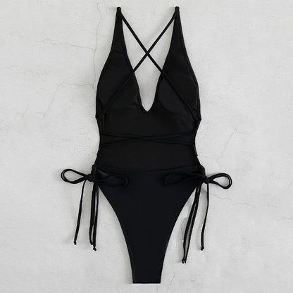 Solid Lace Up Swimsuit Woman Sexy One Piece Swimsuit Swimwear for Women Push Up Women‘s Bathing Suit Beachwear Female Bodysuit