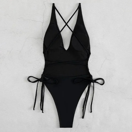 Solid Lace Up Swimsuit Woman Sexy One Piece Swimsuit Swimwear for Women Push Up Women‘s Bathing Suit Beachwear Female Bodysuit