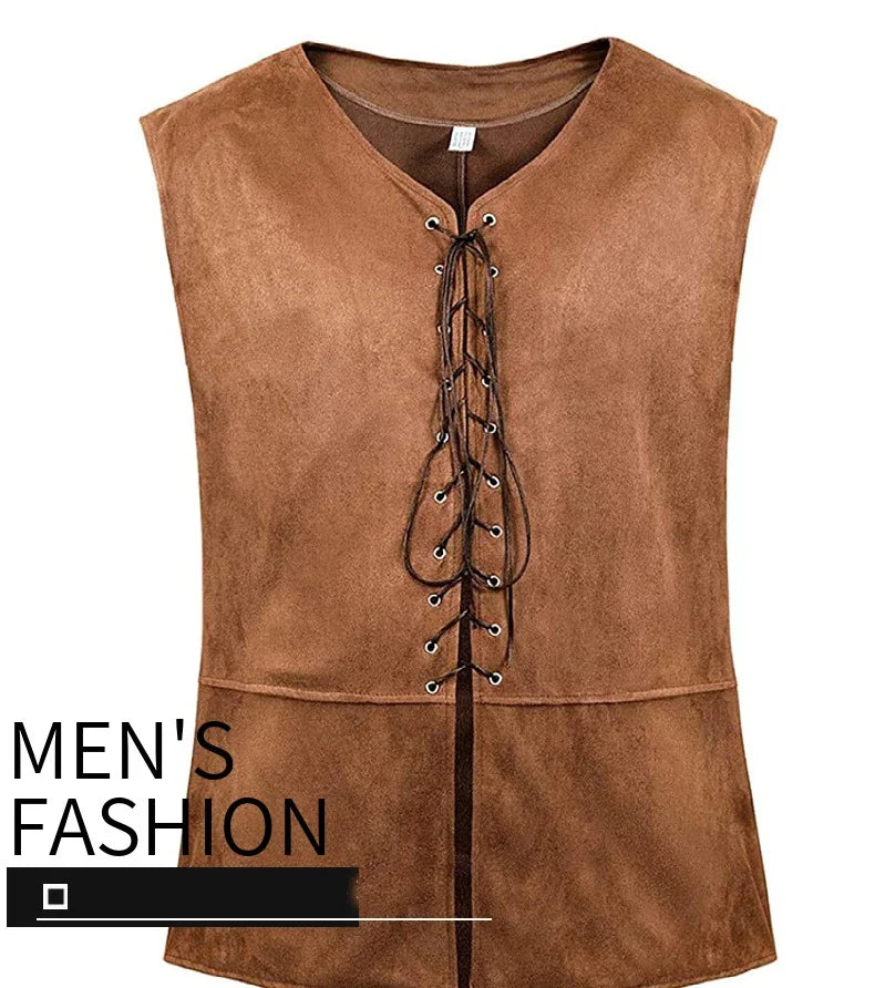 2025 Medieval Renaissance Pirate Gothic Steampunk Vest for Men, Multicolor Loose Plus Size Suede Fashion Men's Waistcoat,S-XXL