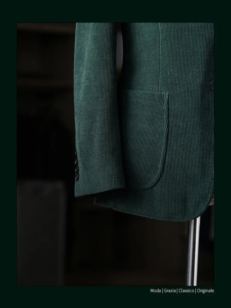 High-Quality Corduroy Men Suits 1 Pieces Classic Casual Single Breasted Groom Tuxedos Tailor Made Jackets Male Blazers Costume