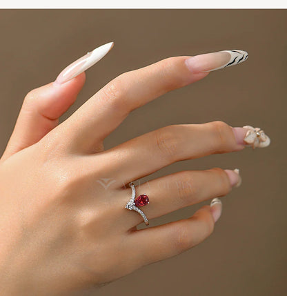Classic Lab Ruby Rings with Zircon Crown Design Timeless Elegance 925 Sterling Silver Wedding Engagement Ring For Women