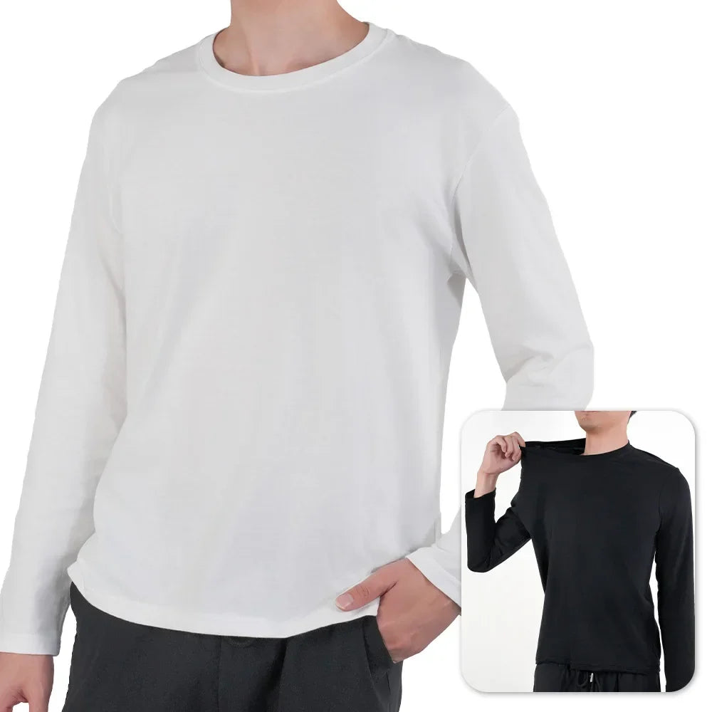 Mens Long Sleeve T Shirts Casual Round Neck Cotton Moisture Wicking Tees Tanks White Black Undershirts Loose Fit Tshirts for Men