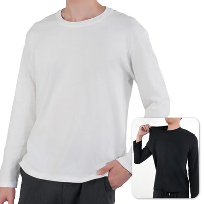 Mens Long Sleeve T Shirts Casual Round Neck Cotton Moisture Wicking Tees Tanks White Black Undershirts Loose Fit Tshirts for Men