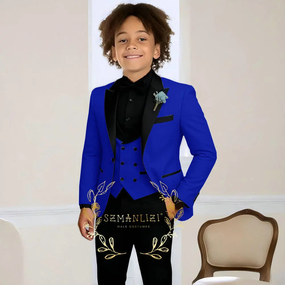 Boys Suit Wedding Tuxedo 3 Pieces Peaked Collar Jacket Pants Vest Child Formal Blazer Set Slim Fit Outfit costume garcon mariage