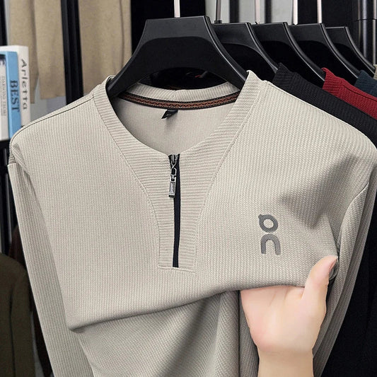 Long Sleeved T-shirt Sweatshirt Men's Autumn New Item Business Casual Skin Friendly Elastic Top Men's Zipper Bottom Shirt