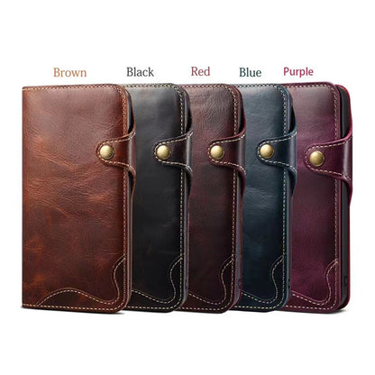 Genuine Leather Wallet Phone Case for iPhone 14 15 Plus 12 13 Pro Max 11 XS XR 6S 7 8 SE Holder Cover With Hand Strap